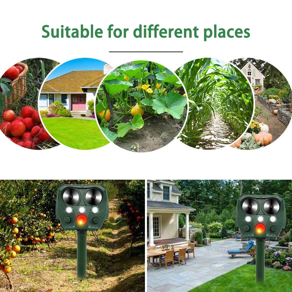 Repellente Animale Ultrasonico Solare per Giardini Protezione Esterna Impermeabile IP44 Controllo Fauna Selvatica Ecologico Resistente alle Intemperie onde sonore e ultrasuoni
