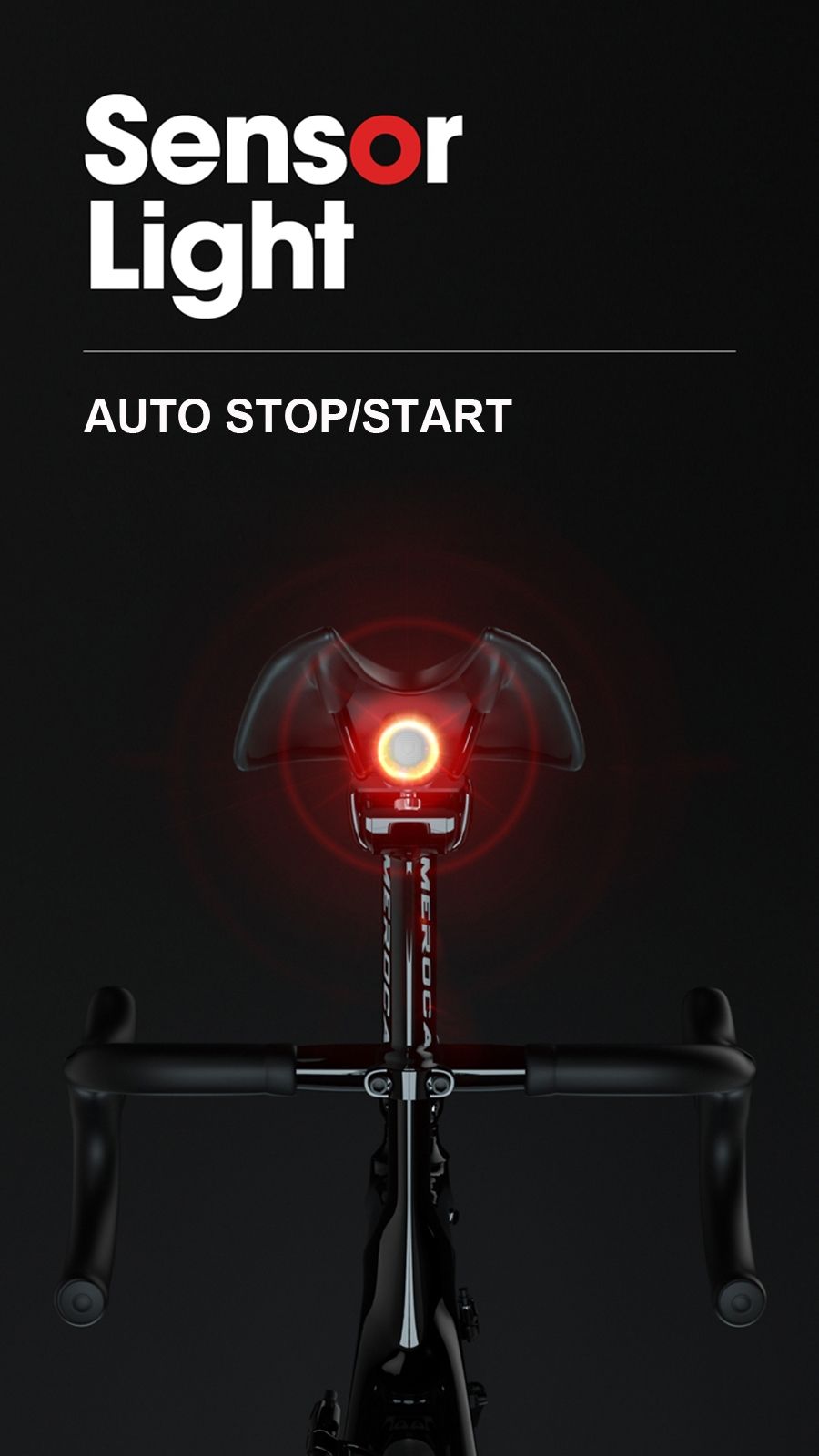 Luce posteriore intelligente per bicicletta con luce freno ad avvio e arresto automatici, ricarica USB, impermeabile IPX6, luce di sicurezza per ciclismo