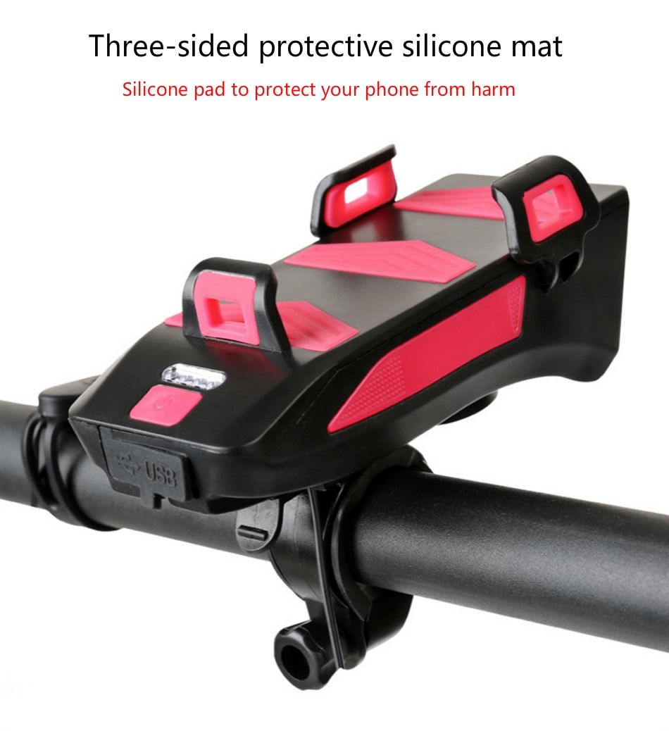 Luce per Bicicletta Multifunzione 4 in 1 lumen clacson potente supporto per telefono Sicurezza e Visibilità in Ciclismo Urbano e Avventure Notturne Accessori da Ciclismo