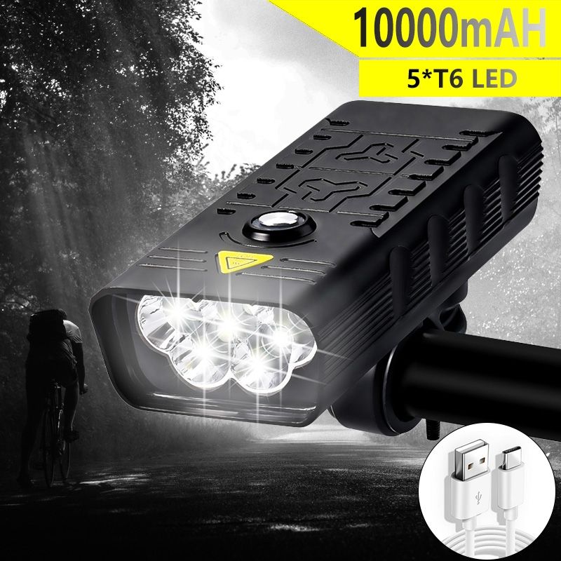 Luci anteriori per bicicletta TK5 5000 lumen, ricaricabili via USB, impermeabili, super luminose, con modalità multiple per ciclismo.