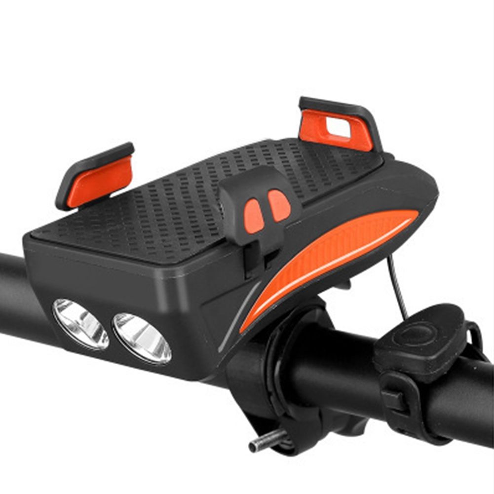 Luce MTB Multifunzione 4 in 1, Faro LED per Bici Ricaricabile USB con Clacson e Supporto Telefono, Accessorio Ciclismo