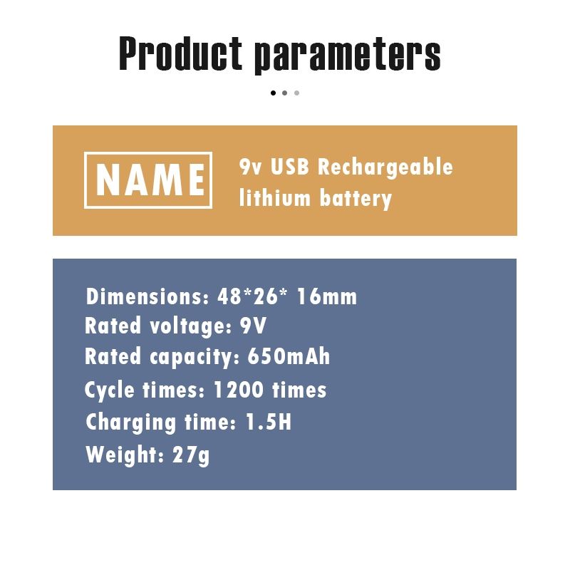 Batteria ricaricabile USB 9V 6F22 650mAh, ecologica, agli ioni di litio, per giocattoli, microfono, multimetro e altro