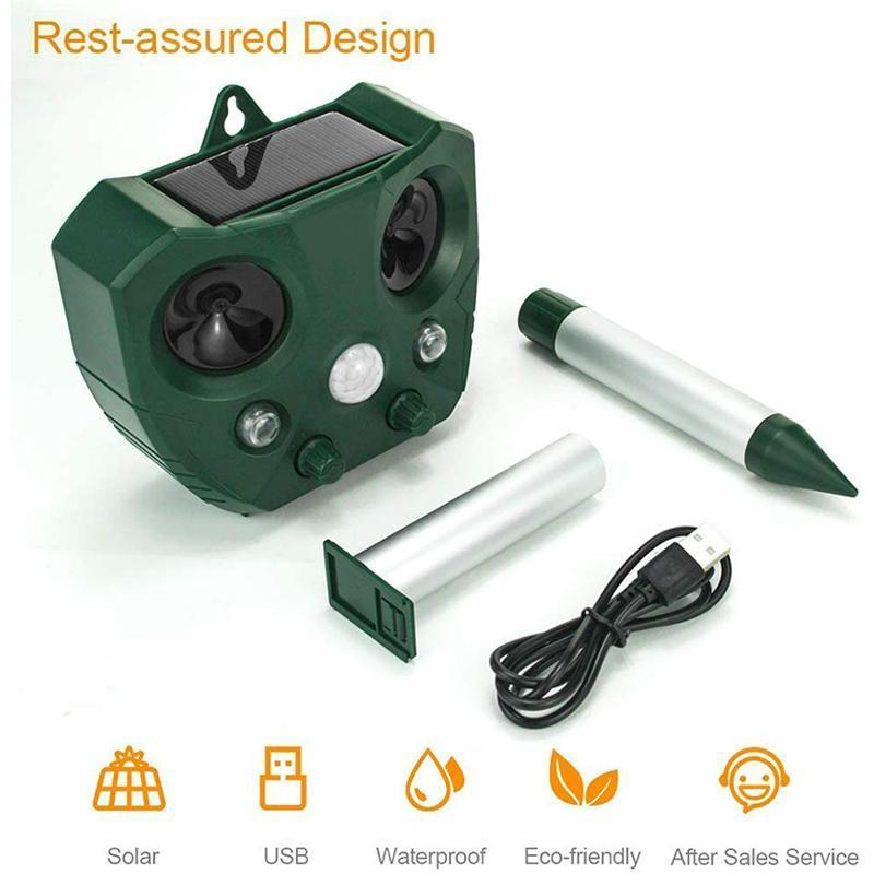 Repellente Animale Ultrasonico Solare per Giardini Protezione Esterna Impermeabile IP44 Controllo Fauna Selvatica Ecologico Resistente alle Intemperie onde sonore e ultrasuoni