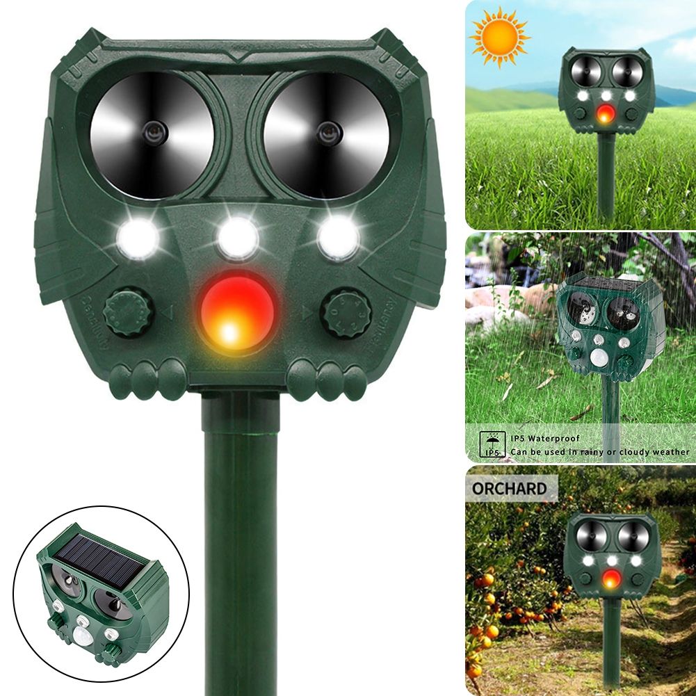Repellente Animale Ultrasonico Solare per Giardini Protezione Esterna Impermeabile IP44 Controllo Fauna Selvatica Ecologico Resistente alle Intemperie onde sonore e ultrasuoni