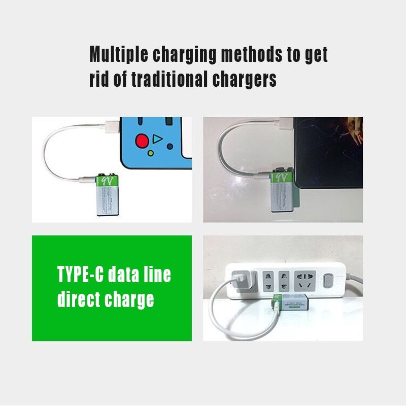 Batteria ricaricabile USB 9V 6F22 650mAh, ecologica, agli ioni di litio, per giocattoli, microfono, multimetro e altro