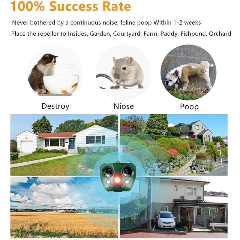 Repellente Animale Ultrasonico Solare per Giardini Protezione Esterna Impermeabile IP44 Controllo Fauna Selvatica Ecologico Resistente alle Intemperie onde sonore e ultrasuoni