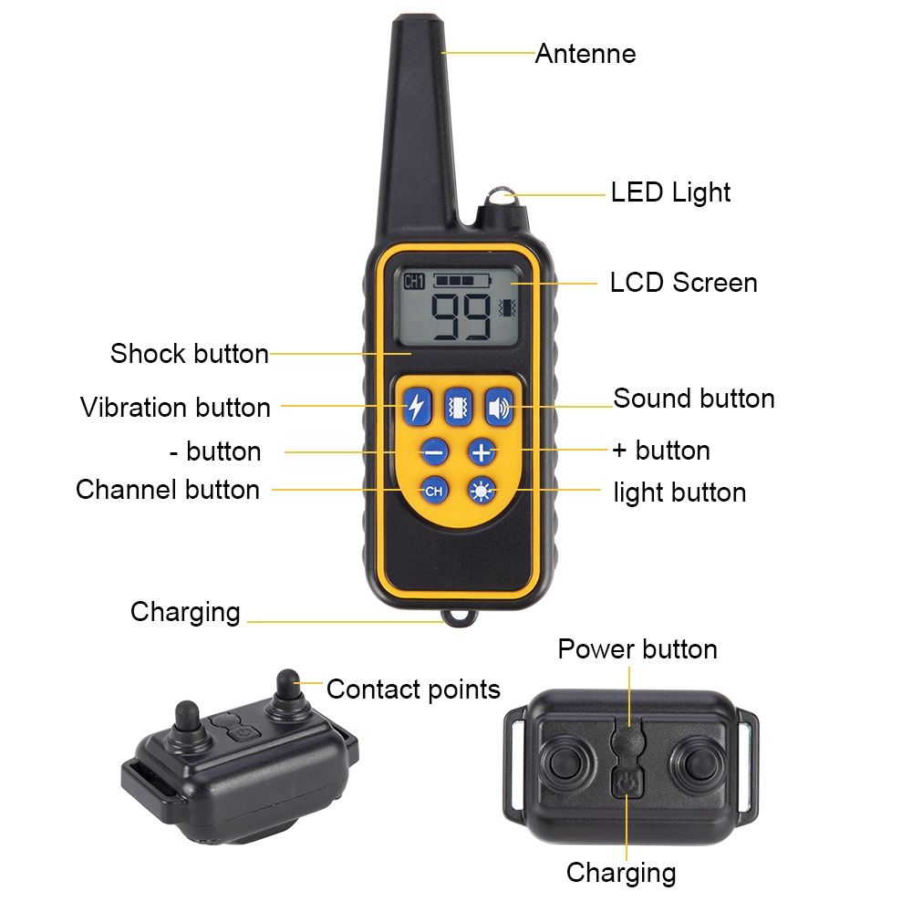 Collare elettrico per cani da addestramento da 800m, ricaricabile, impermeabile, con display LCD e livelli regolabili per l'obbedienza del cane.
