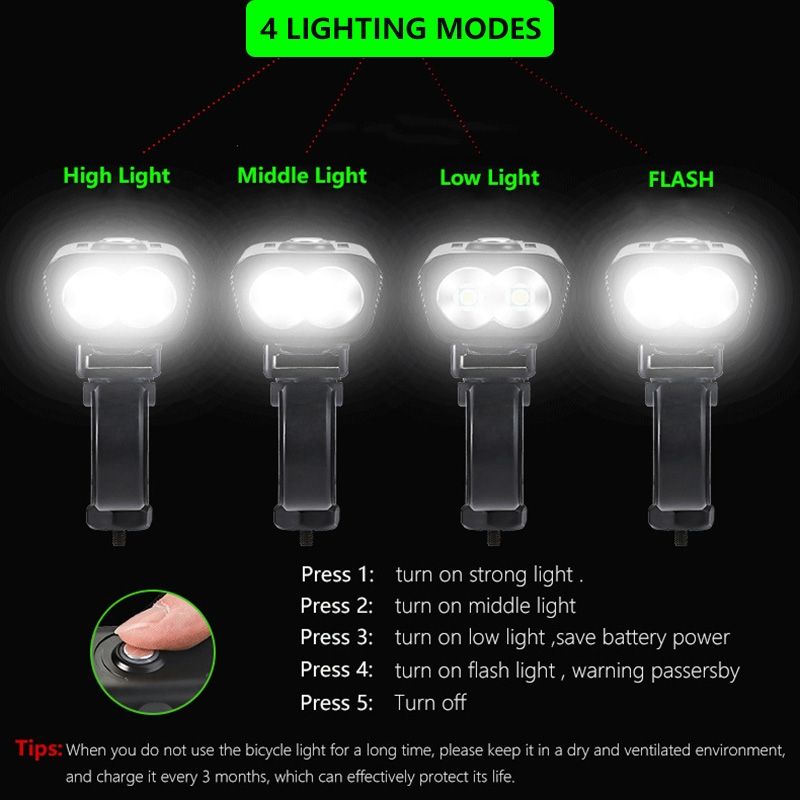 Luci anteriori per bicicletta TK5 5000 lumen, ricaricabili via USB, impermeabili, super luminose, con modalità multiple per ciclismo.