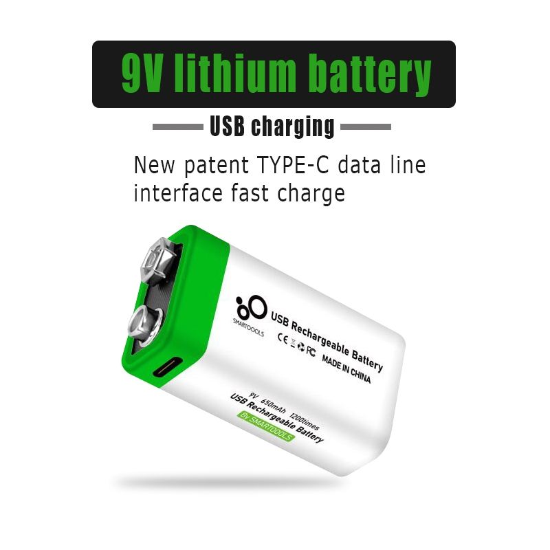Batteria ricaricabile USB 9V 6F22 650mAh, ecologica, agli ioni di litio, per giocattoli, microfono, multimetro e altro