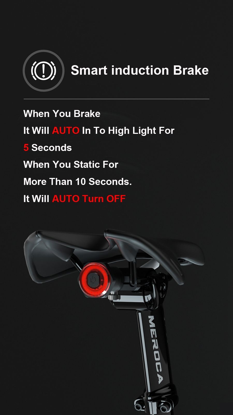 Luce posteriore intelligente per bicicletta con luce freno ad avvio e arresto automatici, ricarica USB, impermeabile IPX6, luce di sicurezza per ciclismo