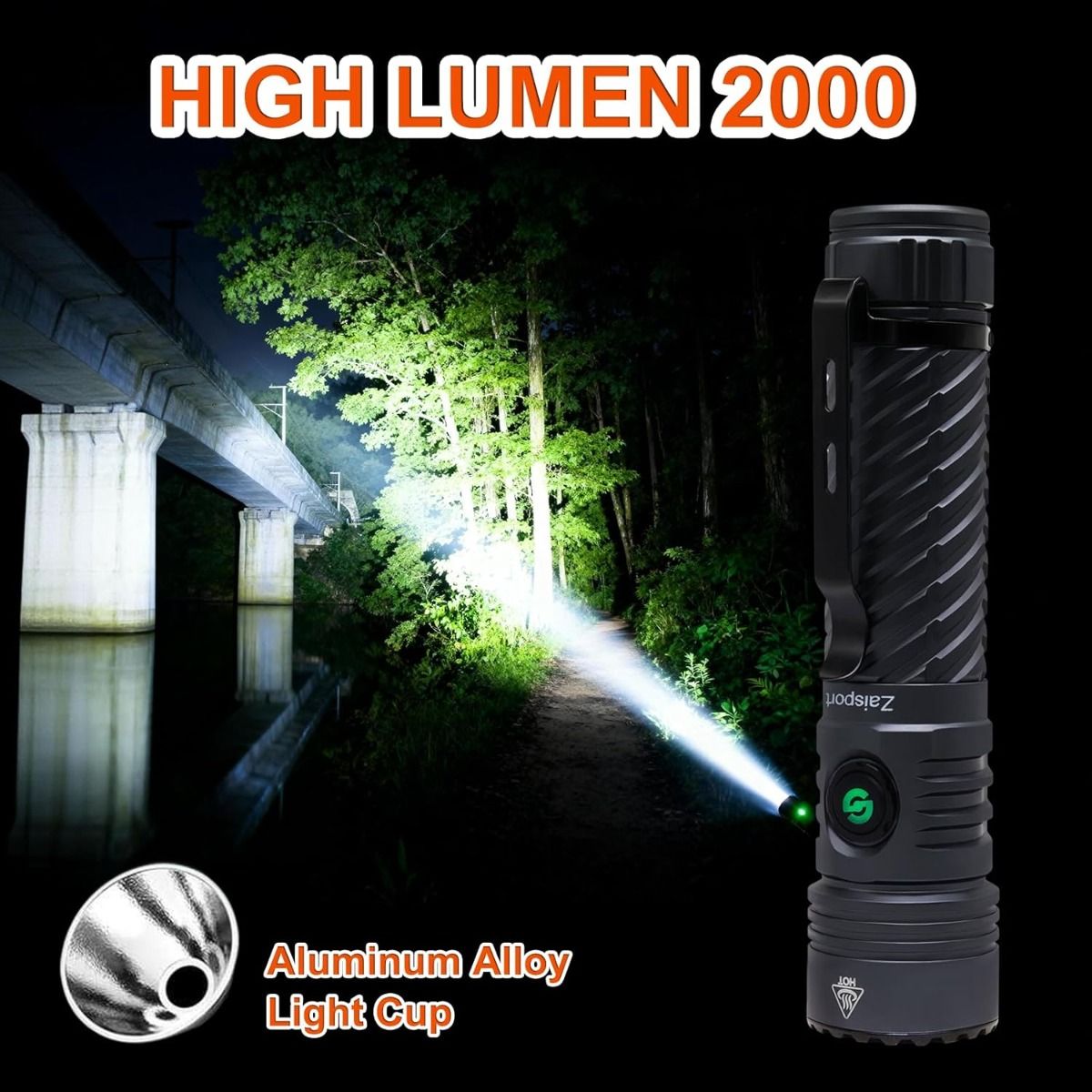 Rechargeable LED Flashlight, 21700 Battery, USB-C