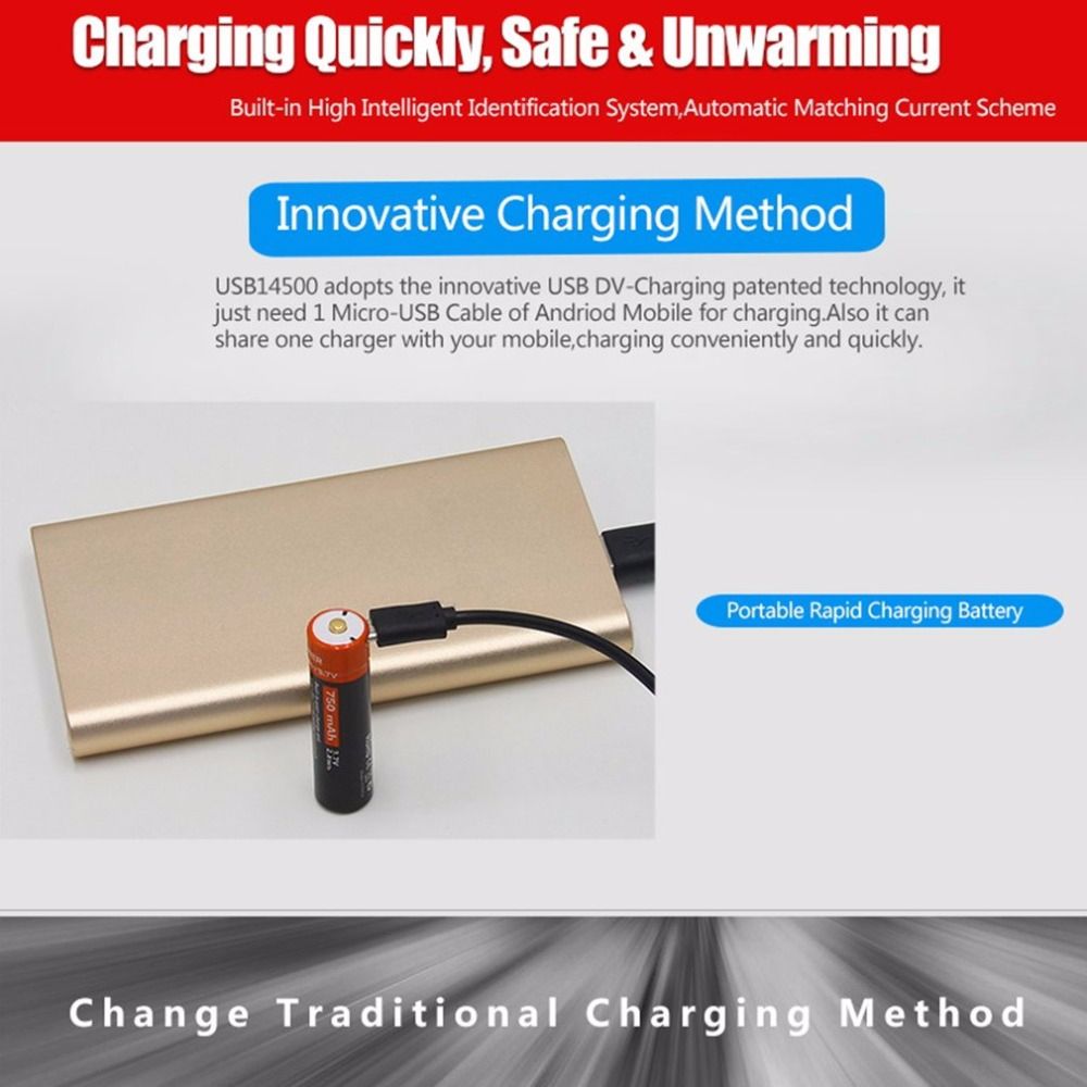 Batteria 14500 DoublePow 750mAh 3.7V Micro USB alta capacità eco-sostenibile con indicatore di ricarica LED per dispositivi elettronici qualità compatta al litio ricaricabile