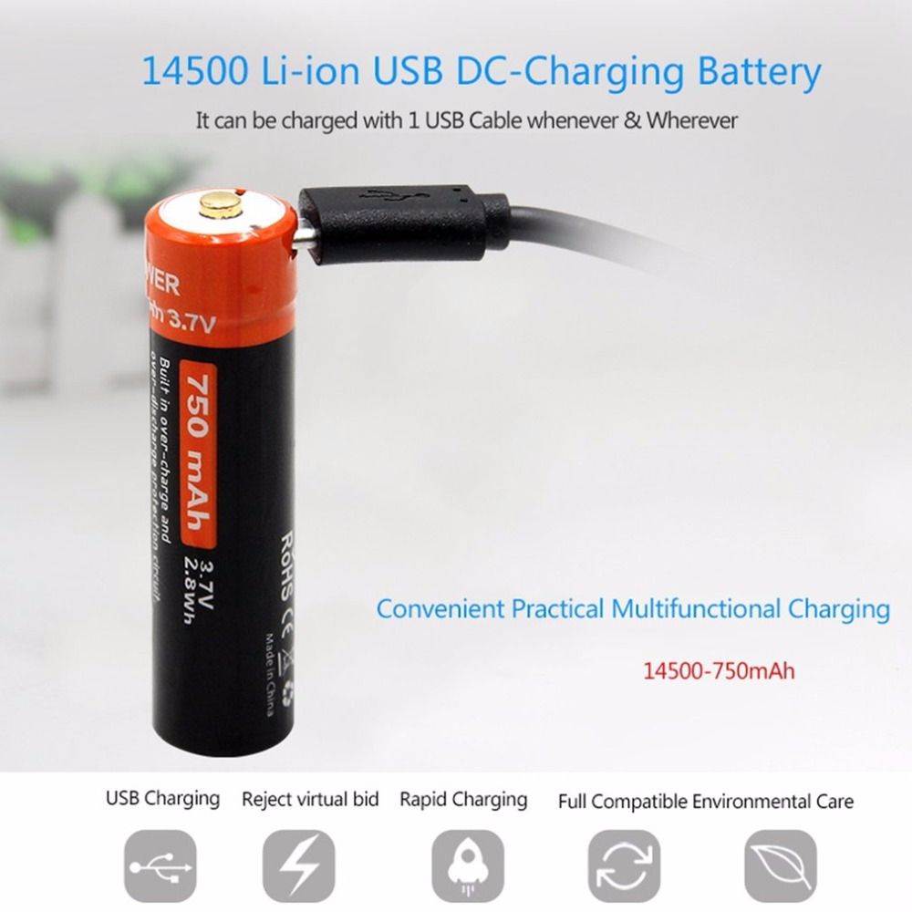 Batteria 14500 DoublePow 750mAh 3.7V Micro USB alta capacità eco-sostenibile con indicatore di ricarica LED per dispositivi elettronici qualità compatta al litio ricaricabile