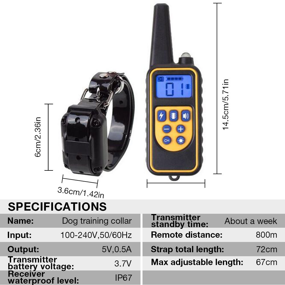 Collare elettrico per cani da addestramento da 800m, ricaricabile, impermeabile, con display LCD e livelli regolabili per l'obbedienza del cane.