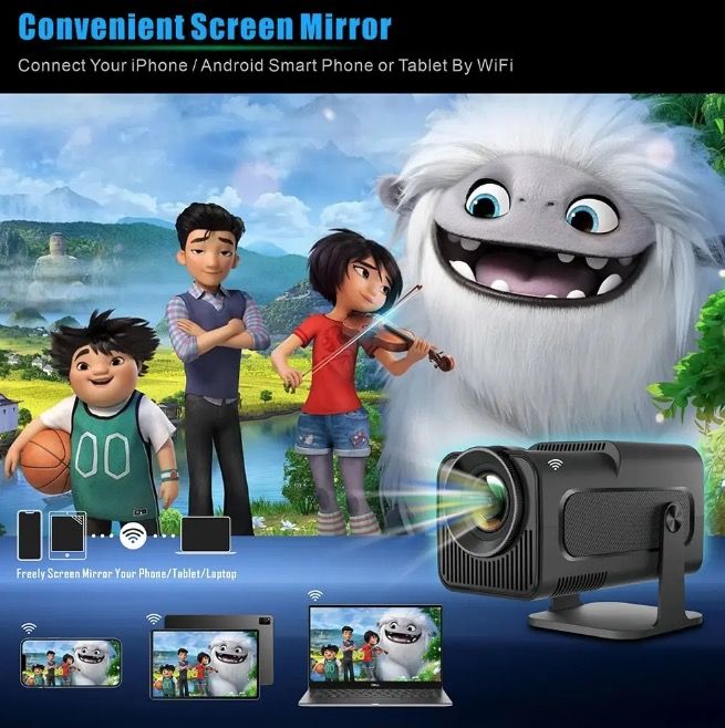 HY320 Proiettore Android 11 Compatto 4K Nativo 390 Lumen ANSI Doppio WiFi6 Bluetooth 5.0 Cinema Domestico e All'Aperto
