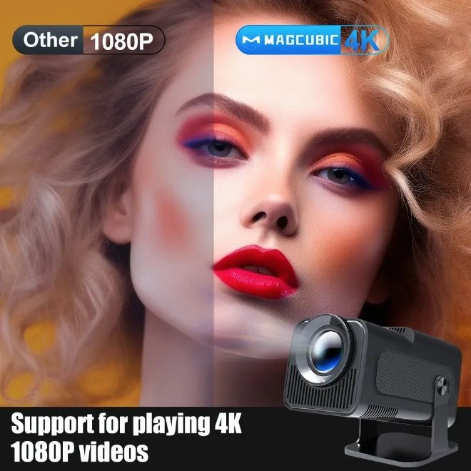 HY320 Proiettore Android 11 Compatto 4K Nativo 390 Lumen ANSI Doppio WiFi6 Bluetooth 5.0 Cinema Domestico e All'Aperto