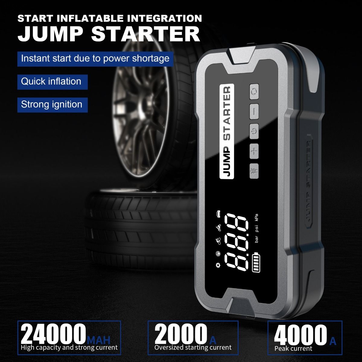 Power Bank di avviamento e caricabatterie portatile con corrente di picco di 2000A, design compatto per problemi di batteria auto