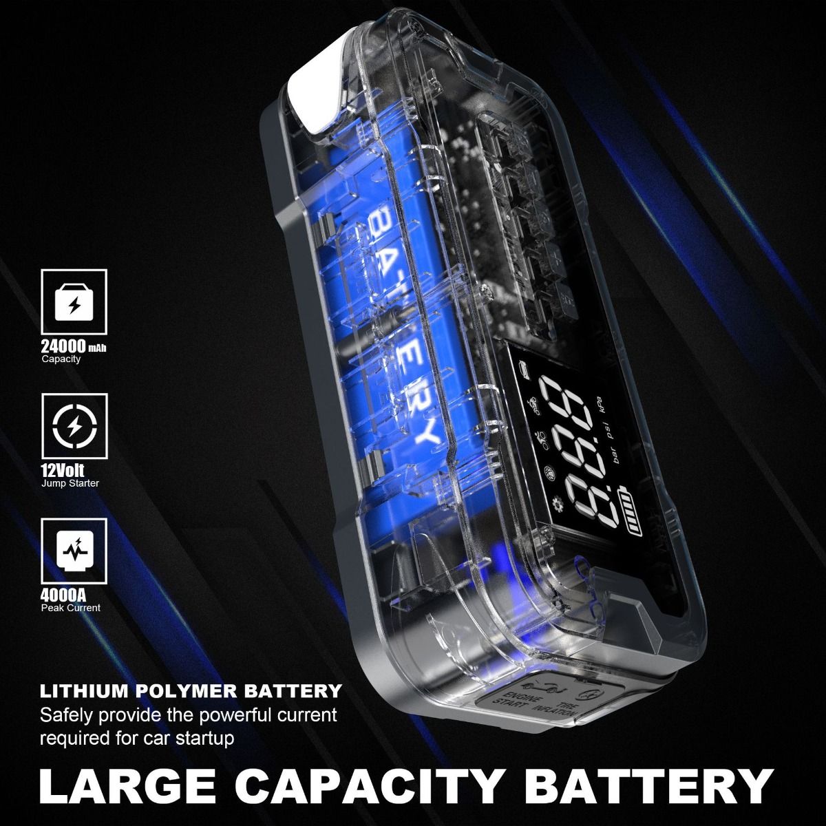 Power Bank di avviamento e caricabatterie portatile con corrente di picco di 2000A, design compatto per problemi di batteria auto