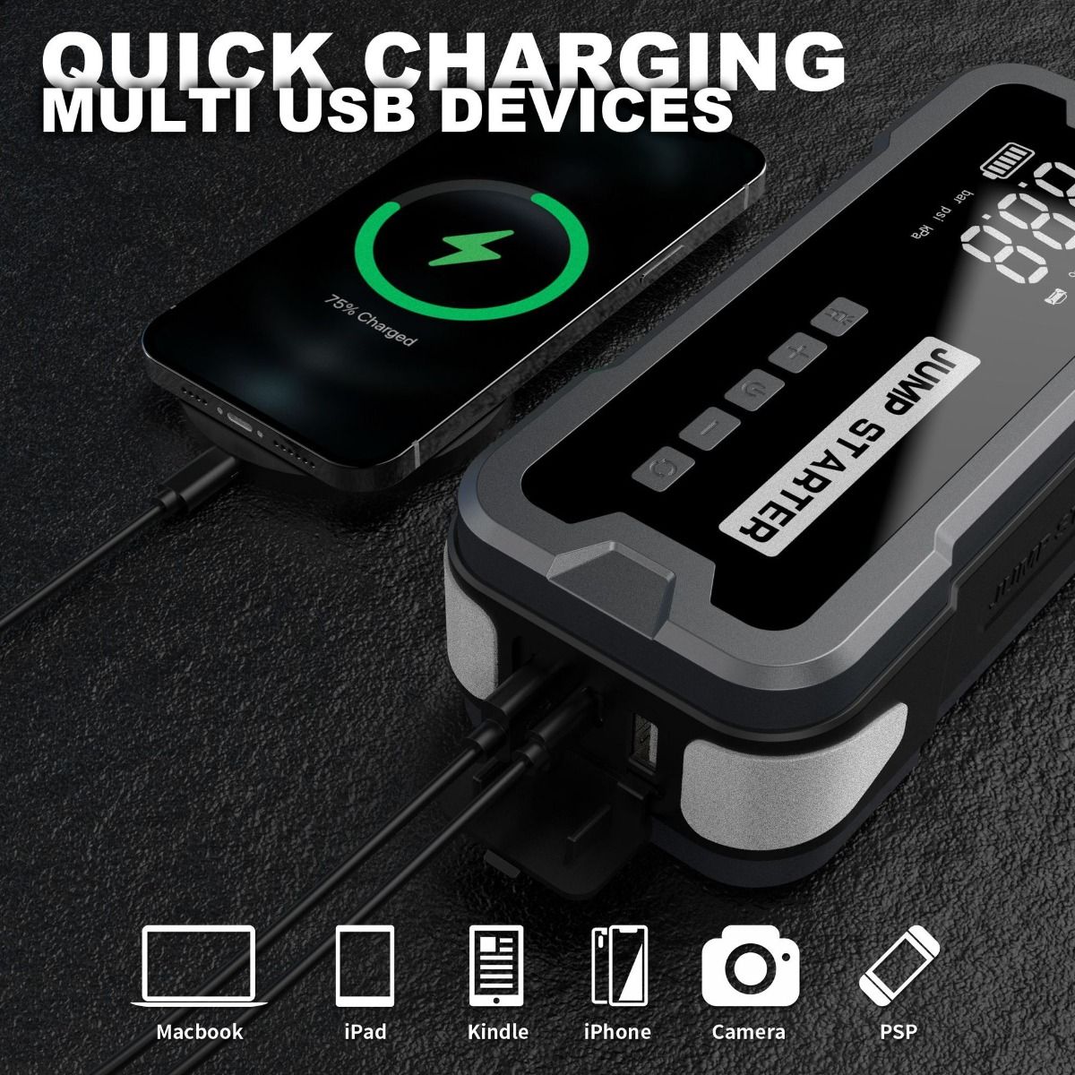 Power Bank di avviamento e caricabatterie portatile con corrente di picco di 2000A, design compatto per problemi di batteria auto