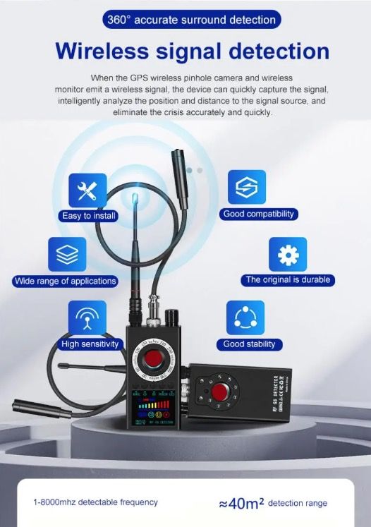 K19 Rilevatore di Segnali RF Senza Fili e Localizzatore GPS - Dispositivo di Sicurezza Compatto per la Protezione della Privacy e Rilevamento di Sorveglianza