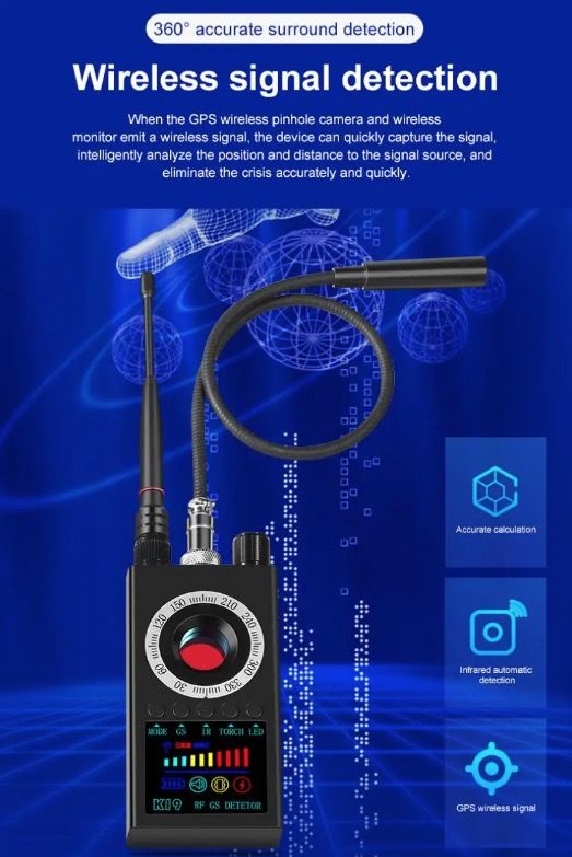 K19 Rilevatore di Segnali RF Senza Fili e Localizzatore GPS - Dispositivo di Sicurezza Compatto per la Protezione della Privacy e Rilevamento di Sorveglianza
