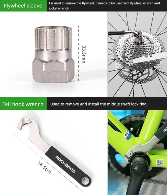 Set di strumenti professionali per ciclismo ROCKBROS, kit di riparazione per bici in acciaio al carbonio resistente con stoccaggio compatto