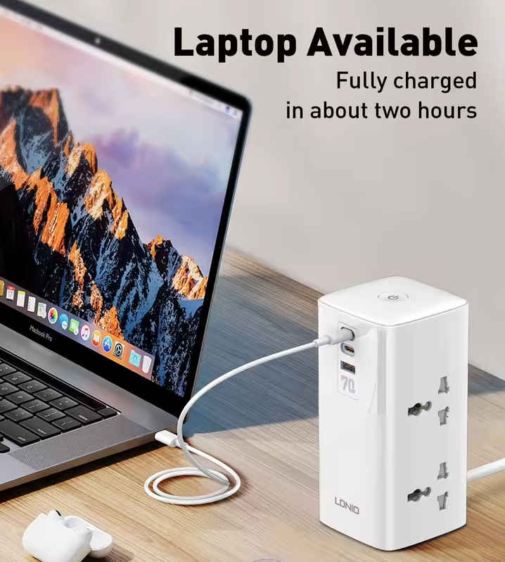 LDNIO Multipresa Verticale 70W: Caricabatterie USB-C/A Universale, Cubo Salvaspazio per Casa/Ufficio