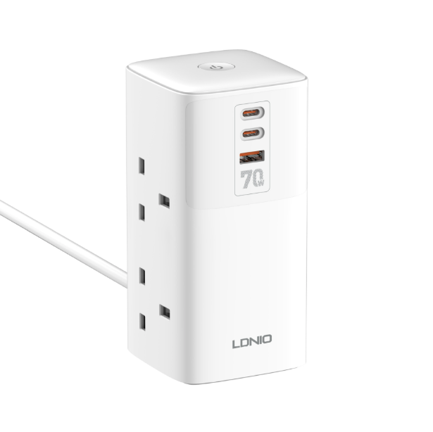 LDNIO Multipresa Verticale 70W: Caricabatterie USB-C/A Universale, Cubo Salvaspazio per Casa/Ufficio