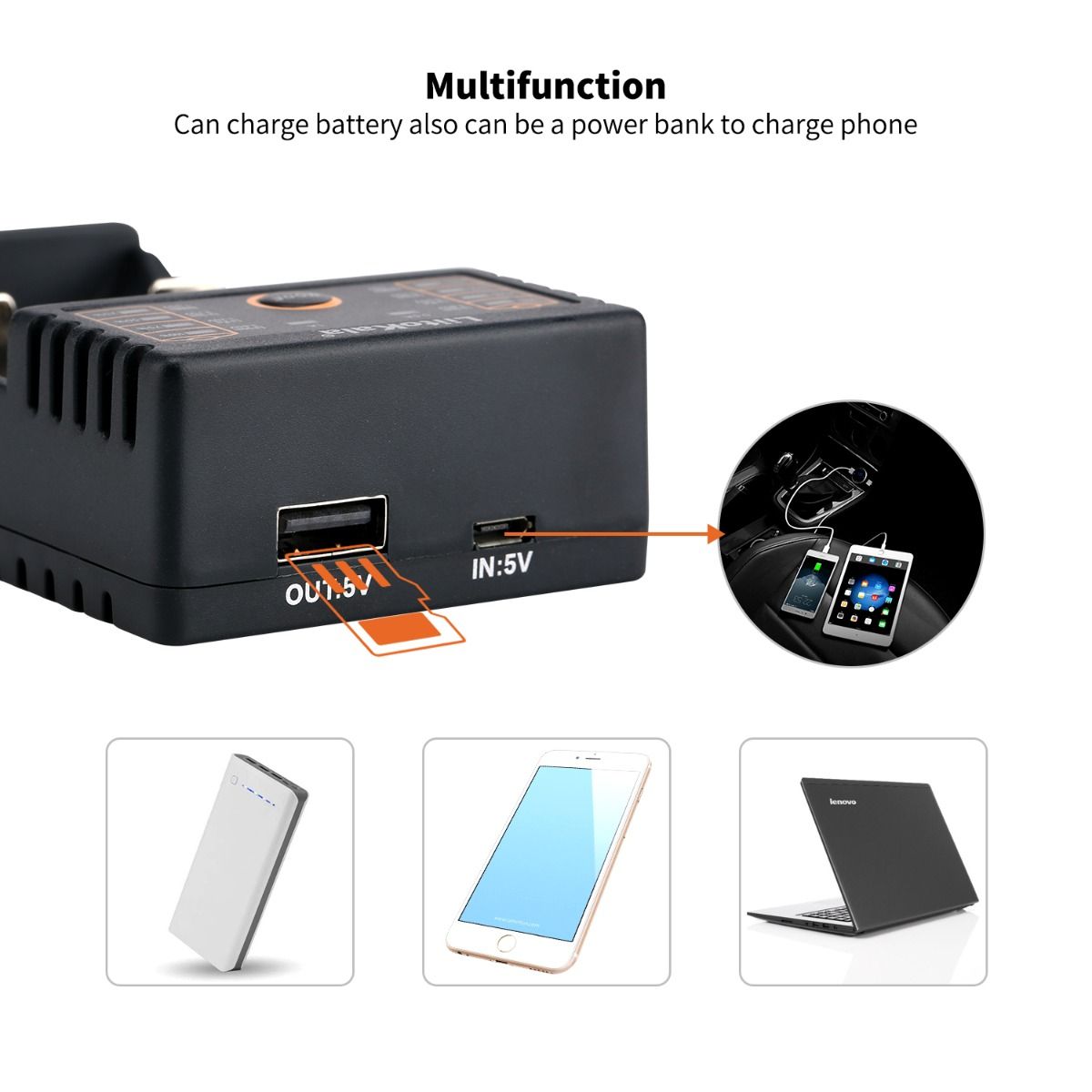 LiitoKala Lii-202 caricabatterie intelligente per batterie 3.7V Li-ion 18650 21700 NiMH con doppio canale di ricarica ingresso Micro USB uscita USB per ricarica efficiente e sicura