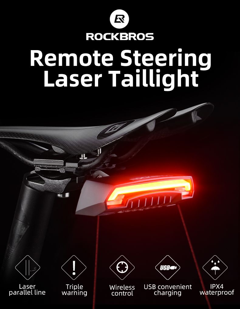 ROCKBROS LKWD-R1 Luce Bici Smart USB LED con Telecomando Wireless Segnalatore di Svoltata Proiettore Laser per Sicurezza in Bicicletta
