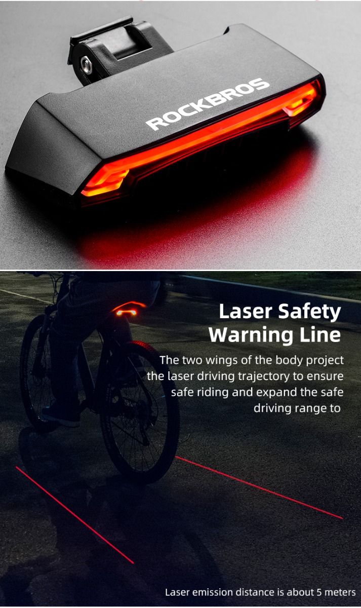 ROCKBROS LKWD-R1 Luce Bici Smart USB LED con Telecomando Wireless Segnalatore di Svoltata Proiettore Laser per Sicurezza in Bicicletta