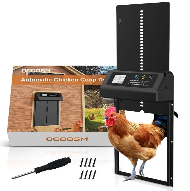 Apriporta automatico per pollaio con timer integrato, porta elettrica in alluminio resistente alle intemperie e durevole