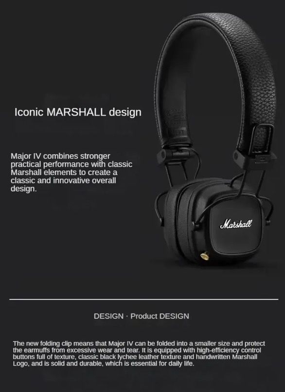 Marshall Major IV Cuffie Bluetooth - Estetica Classica, Signature Sound, Bassi Profondi, Ricarica Wireless