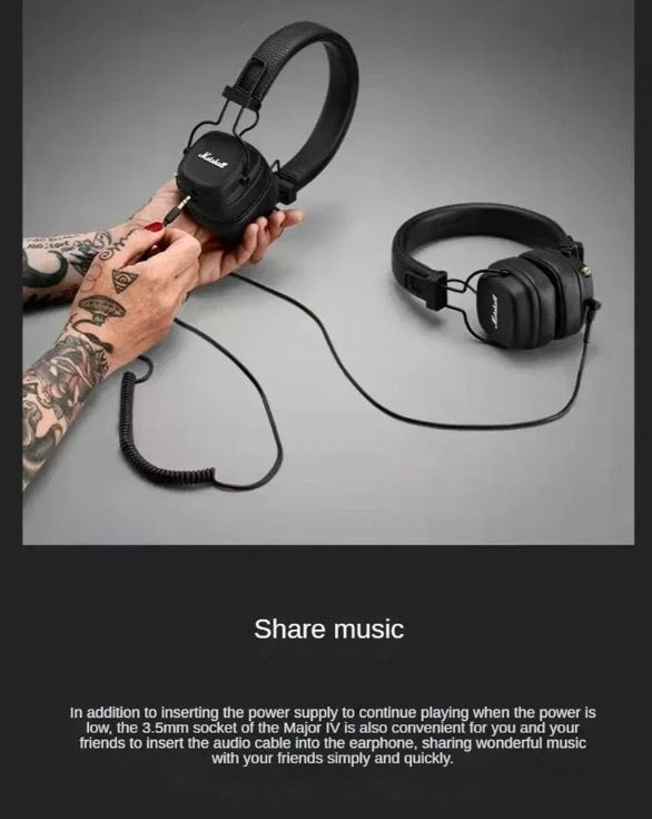 Marshall Major IV Cuffie Bluetooth - Estetica Classica, Signature Sound, Bassi Profondi, Ricarica Wireless