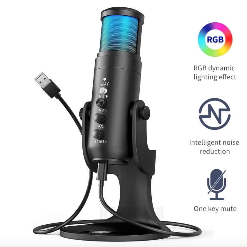 MU900PRO Microfono USB RGB per Streaming con illuminazione RGB dinamica e pattern di ripresa cardioide per un'alta qualità audio