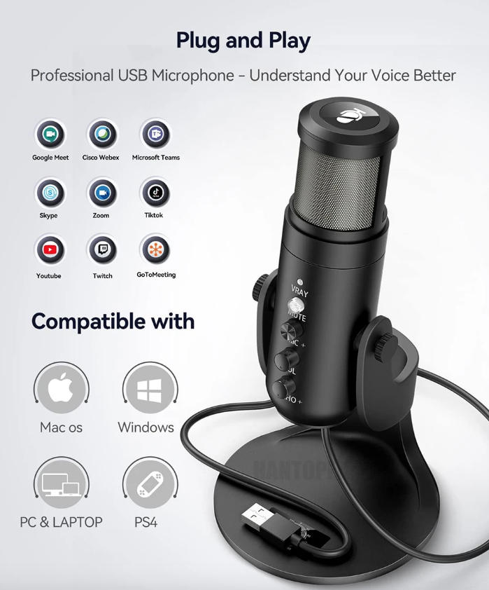 MU900PRO Microfono USB RGB per Streaming con illuminazione RGB dinamica e pattern di ripresa cardioide per un'alta qualità audio