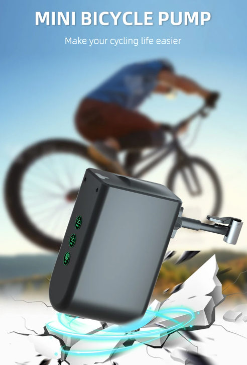 HT09 Mini Pompa per Bici, Pompa Elettrica Portatile con Sensore di Pressione ad Alta Precisione e Design Leggero