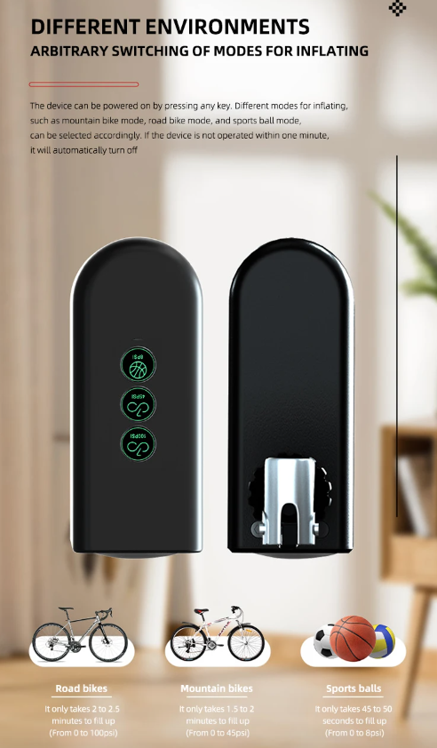 HT09 Mini Pompa per Bici, Pompa Elettrica Portatile con Sensore di Pressione ad Alta Precisione e Design Leggero