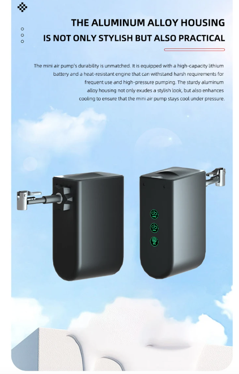 HT09 Mini Pompa per Bici, Pompa Elettrica Portatile con Sensore di Pressione ad Alta Precisione e Design Leggero