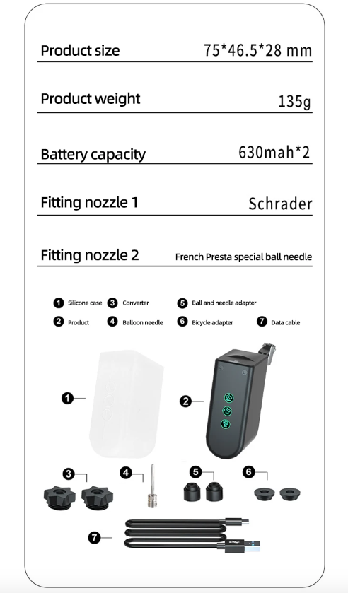HT09 Mini Pompa per Bici, Pompa Elettrica Portatile con Sensore di Pressione ad Alta Precisione e Design Leggero