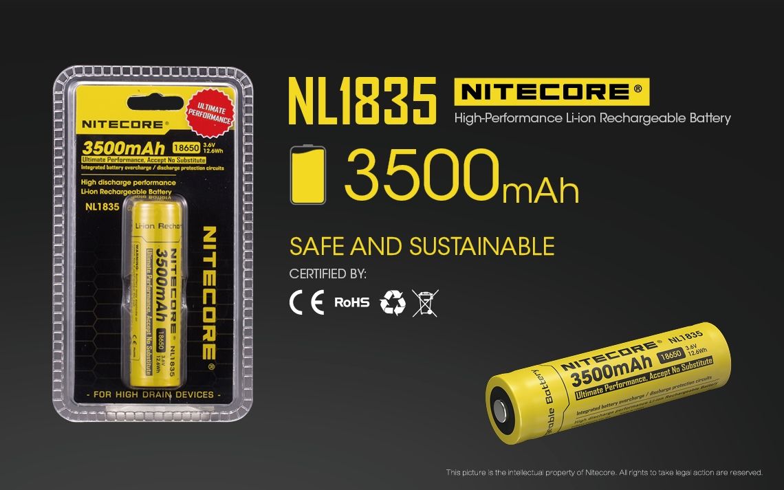 Nitecore 18650 NL1835 3500mAh Batteria Ricaricabile agli Ioni di Litio per Potenza Duratura e Prestazioni Affidabili
