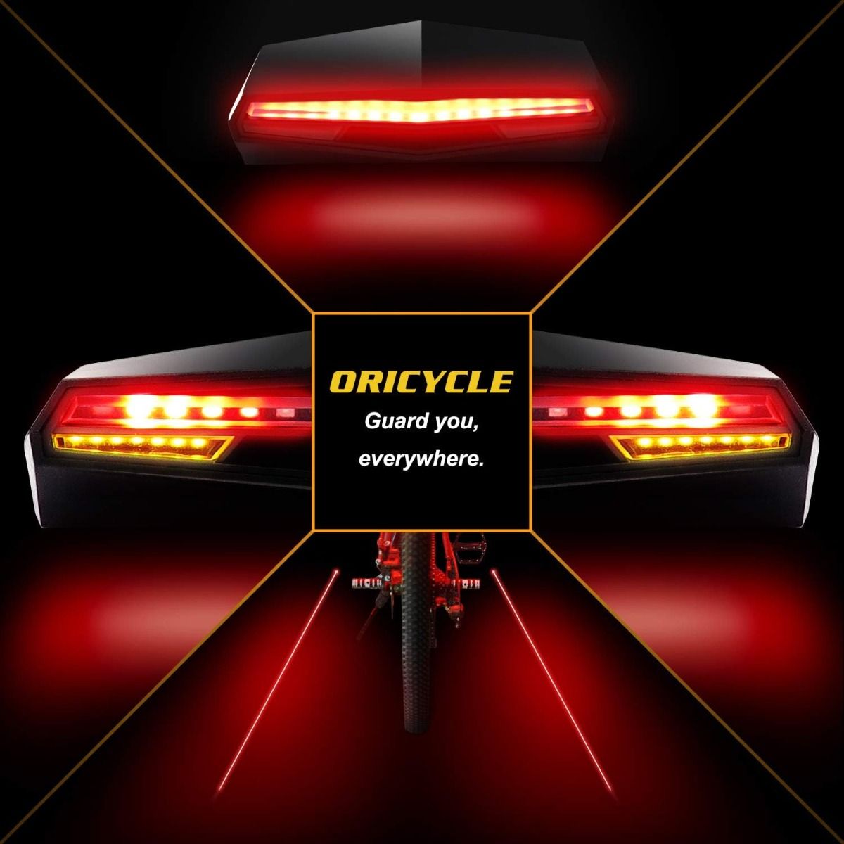 C1 Luce posteriore LED ricaricabile per bici - Telecomando, Luci di svolta, Avviso di corsia a terra, Facile installazione per luce di avvertimento di sicurezza in bicicletta