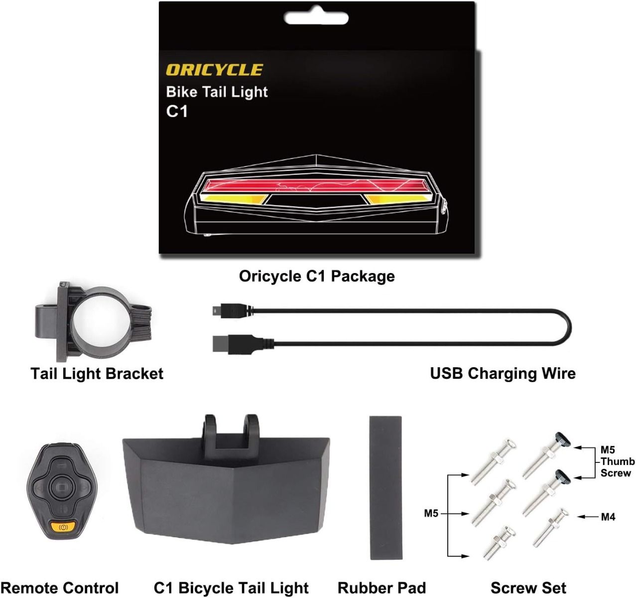 C1 Luce posteriore LED ricaricabile per bici - Telecomando, Luci di svolta, Avviso di corsia a terra, Facile installazione per luce di avvertimento di sicurezza in bicicletta