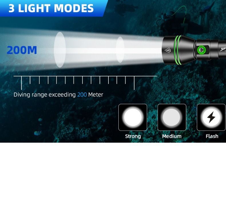Scopri Torcia Subacquea P70 5000 Lumen, Super Luminosa, Impermeabile IPX8 Immersione 200m