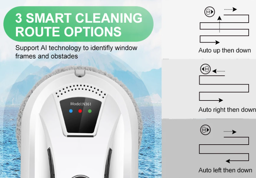 PuRuiKai Robot pulitore per finestre domestiche Aspirapolvere intelligente per vetri Pulizia a imitazione intelligente con un solo tasto per edifici alti