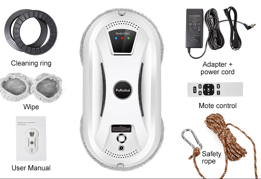 PuRuiKai Robot pulitore per finestre domestiche Aspirapolvere intelligente per vetri Pulizia a imitazione intelligente con un solo tasto per edifici alti
