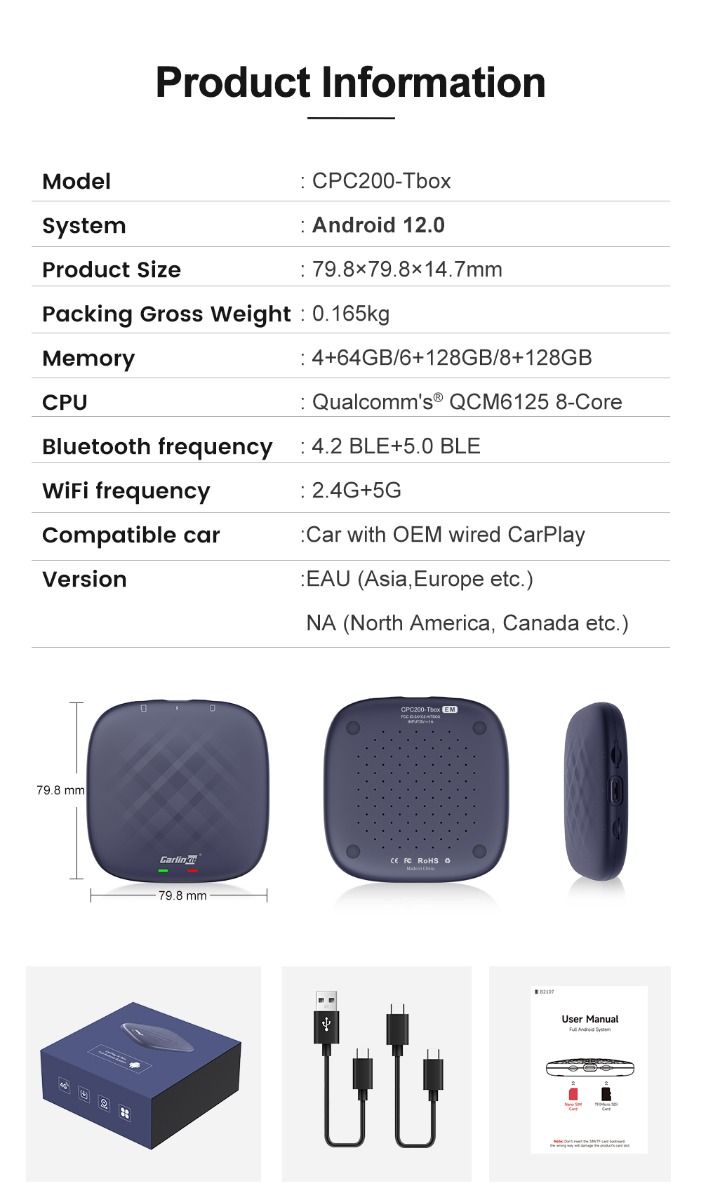 CarlinKit CarPlay Ai Box QCM6125 Android 12 Streaming Box 8G 128G Connettività Wireless Compatibile CarPlay OEM IPTV Netflix Trasforma Infotainment Auto con Intrattenimento Illimitato