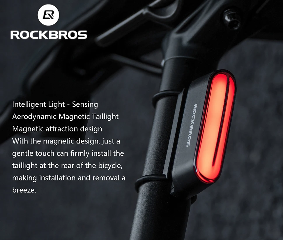 ROCKBROS Fanale Posteriore Bici Magnetico IPX6 Impermeabile 7 Modalità Smart Sensore Notte Luce Sicurezza