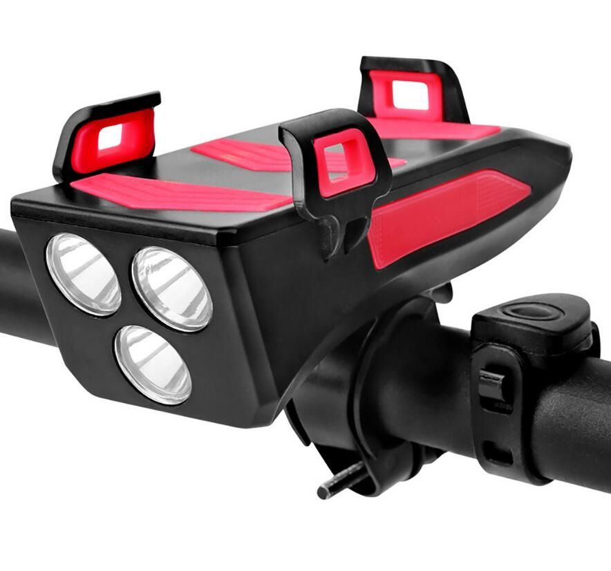 Luce per Bicicletta Multifunzione 4 in 1 lumen clacson potente supporto per telefono Sicurezza e Visibilità in Ciclismo Urbano e Avventure Notturne Accessori da Ciclismo