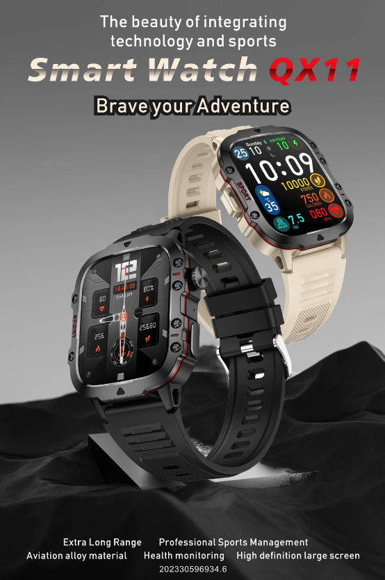 Smartwatch QX11 Uomo IP68 5ATM Chiamata BT Outdoor Sport Fitness Tracker Monitor Salute 1.96" Orologio Intelligente